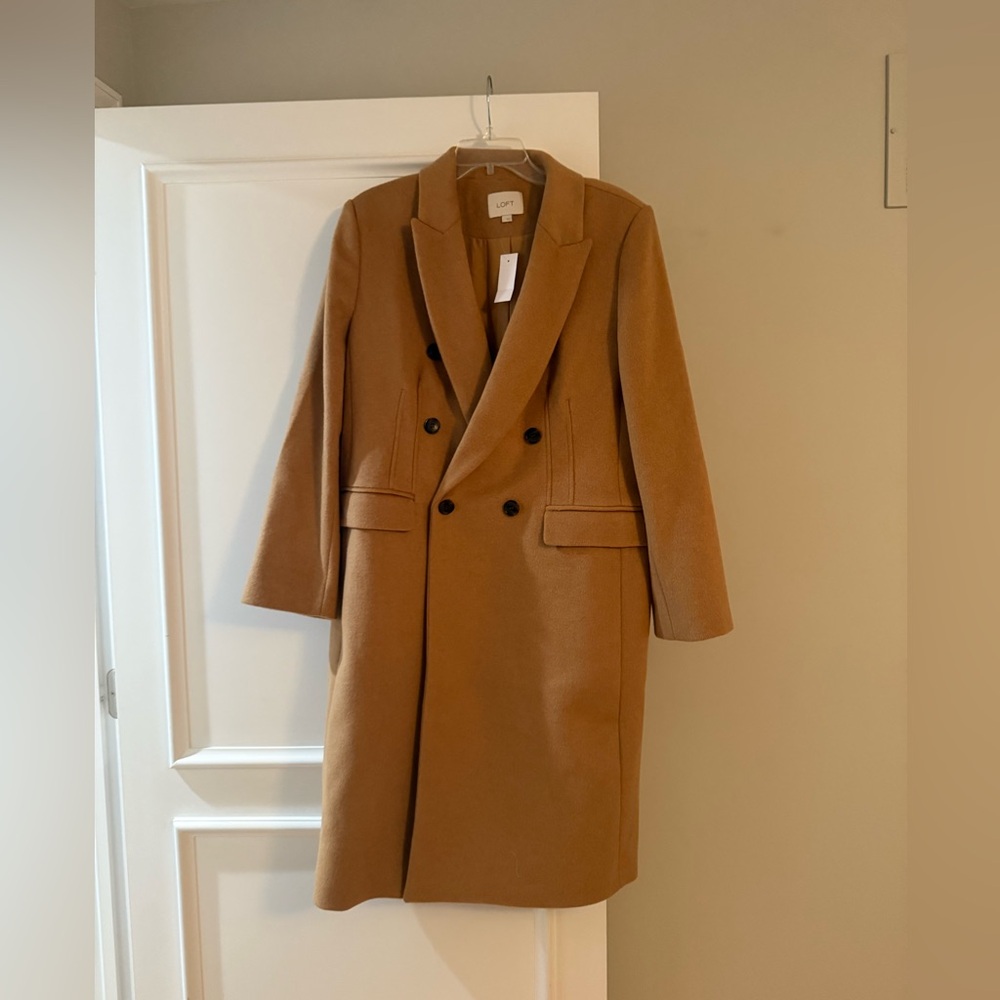 Brand New! LOFT Women's Camel Double-Breasted Wool Coat sz Large